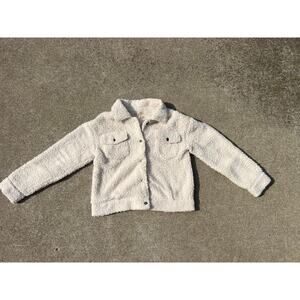 New Mystree Jacket Women Sz Small Cream Fleece Collared Long Sleeve Snap Button